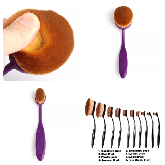 10 PC Oval Purple Makeup Brush Set - Picture 3 of 8